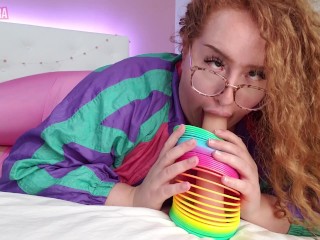 Horny Step-sister Blows & Throat Bangs You With A Slinky, Gets Enormous Facial